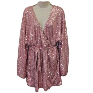 Princess Polly EarthClub Pink Sequin DancingQueen Faux Wrap MiniDress,Size 8,NWT